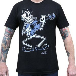 DISCONTINUED!! NWT Happy Recluse Tee Skeleton Playing Guitar S-M-L-XL